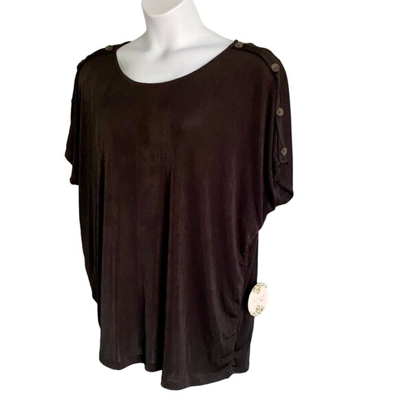 Misia Curvey Women's Black Button-Shoulder Top Size 2X NEW NWT - Picture 5 of 10